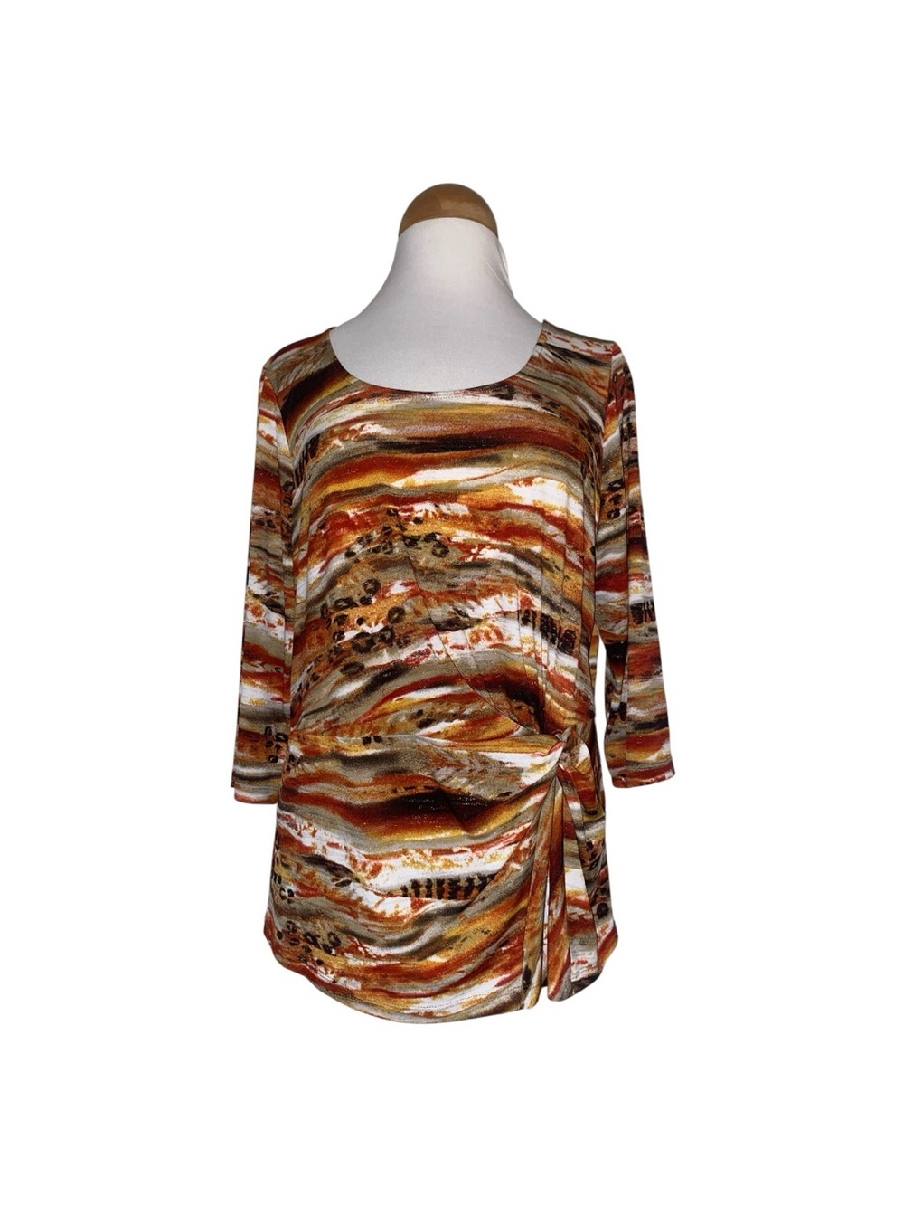 Laura Ashley Rust Multi Wave-Print Scoop Neck Tunic